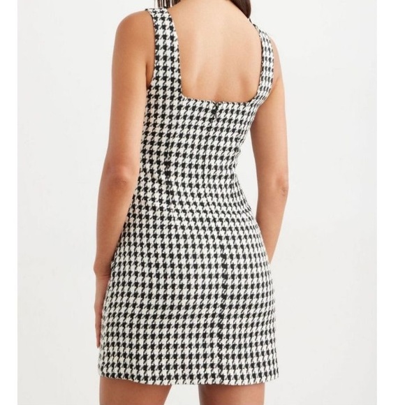 NWT Size M Dynamite square neck mini dress houndstooth in black and white - Picture 3 of 10